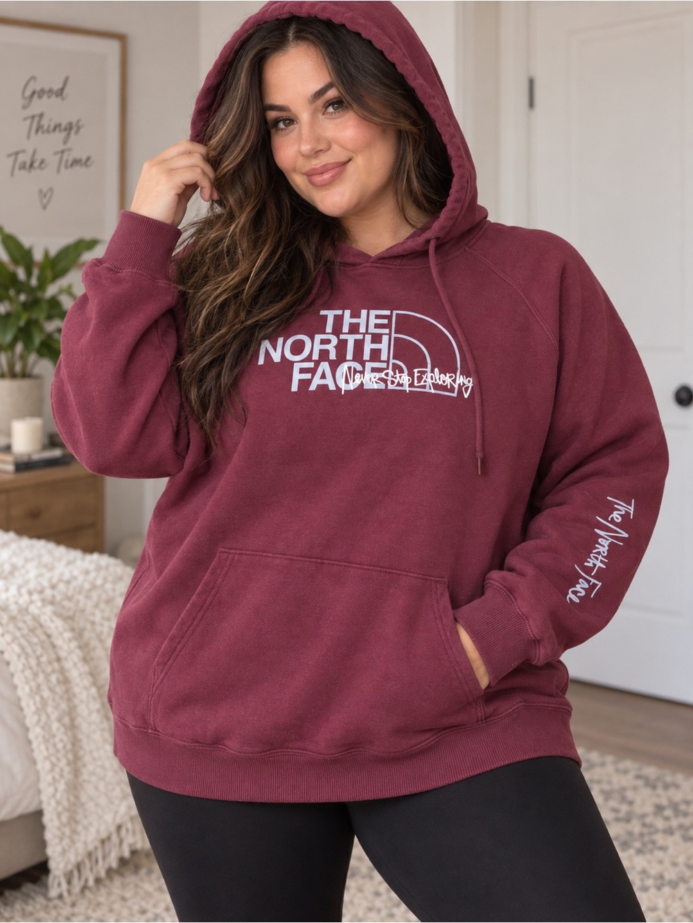 The North Face Women's XL Burgundy Logo Hoodie Sweater